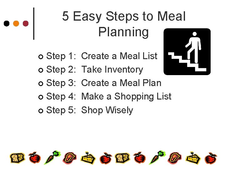 5 Easy Steps to Meal Planning Step 1: ¢ Step 2: ¢ Step 3: