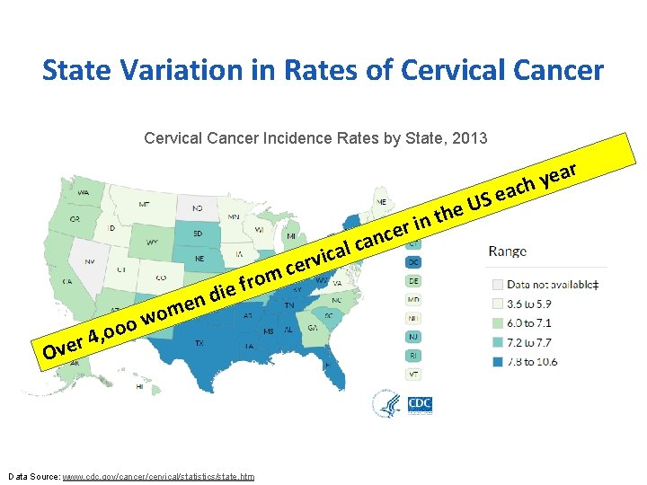 State Variation in Rates of Cervical Cancer Incidence Rates by State, 2013 a r