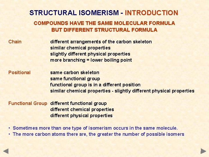 STRUCTURAL ISOMERISM - INTRODUCTION COMPOUNDS HAVE THE SAME MOLECULAR FORMULA BUT DIFFERENT STRUCTURAL FORMULA