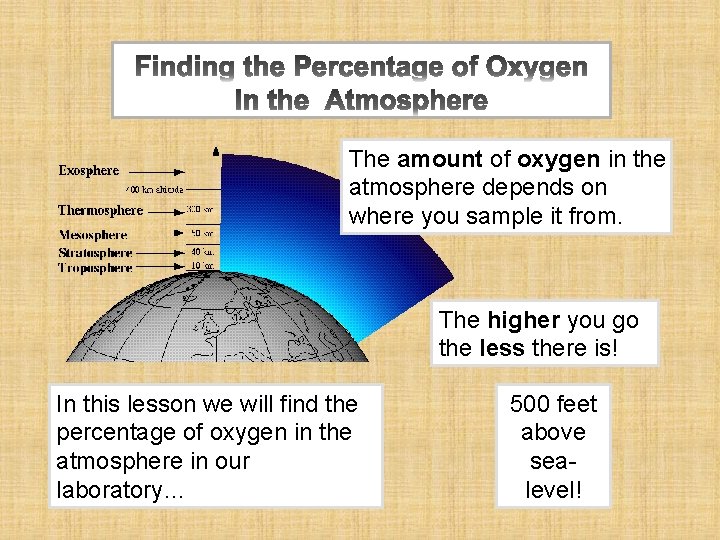The amount of oxygen in the atmosphere depends on where you sample it from.