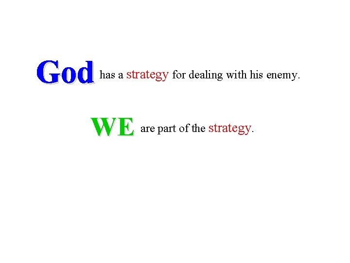 God has a strategy for dealing with his enemy. WE are part of the
