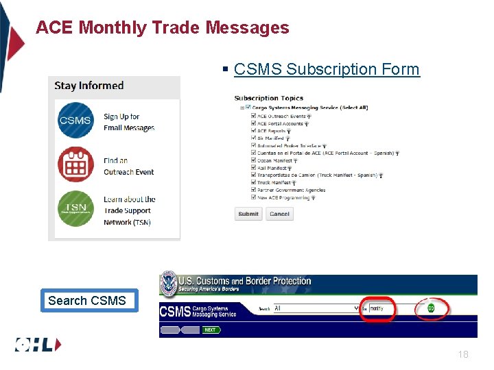 ACE Monthly Trade Messages § CSMS Subscription Form Search CSMS 18 