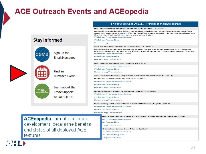 ACE Outreach Events and ACEopedia ACEcopedia current and future development, details the benefits and