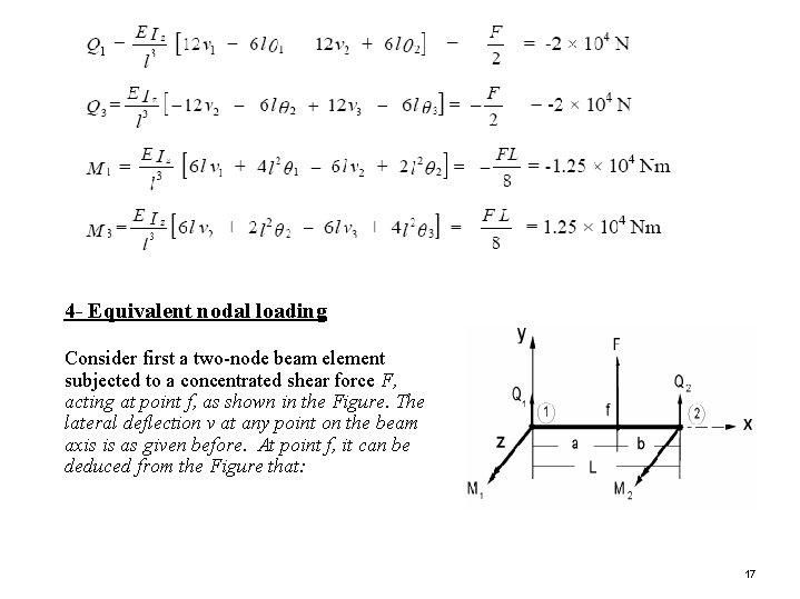 4 - Equivalent nodal loading Consider first a two-node beam element subjected to a