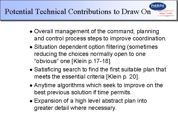 Potential Technical Contributions to Draw On · Overall management of the command, planning and