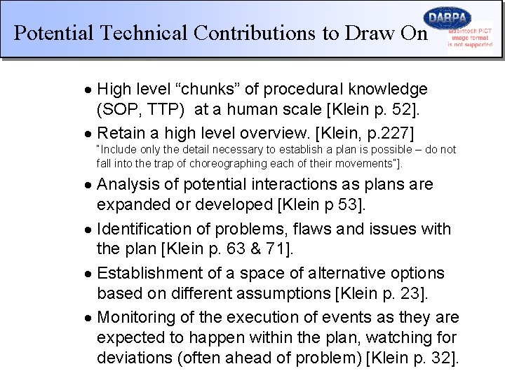Potential Technical Contributions to Draw On · High level “chunks” of procedural knowledge (SOP,
