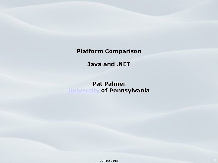 Platform Comparison Java and. NET Pat Palmer University of Pennsylvania compare. ppt 1 