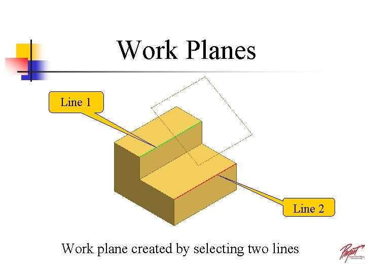 Work Planes Line 1 Line 2 Work plane created by selecting two lines 