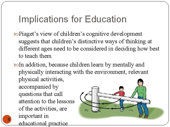 Implications for Education Piaget’s view of children’s cognitive development 9 suggests that children’s distinctive
