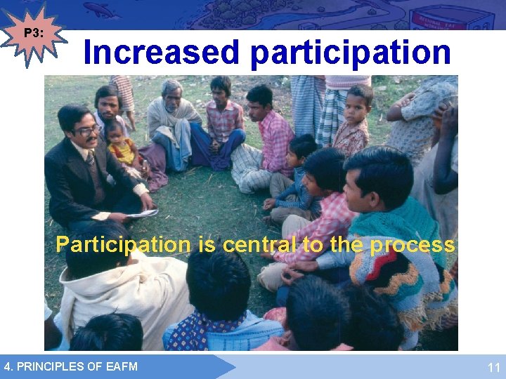 P 3: Increased participation Participation is central to the process 4. PRINCIPLES OF EAFM