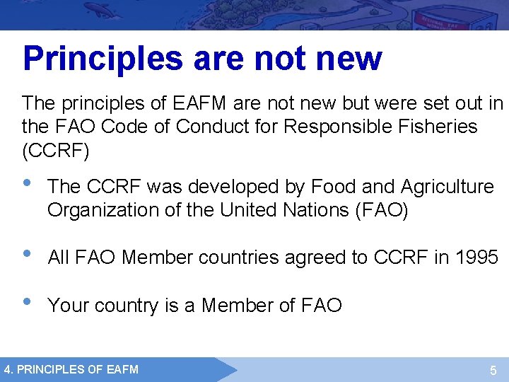 Principles are not new The principles of EAFM are not new but were set