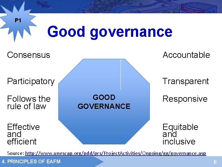 P 1 Good governance Consensus Accountable Participatory Transparent Follows the rule of law Effective