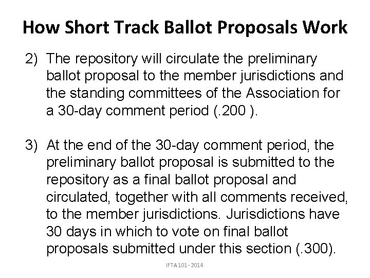 How Short Track Ballot Proposals Work 2) The repository will circulate the preliminary ballot