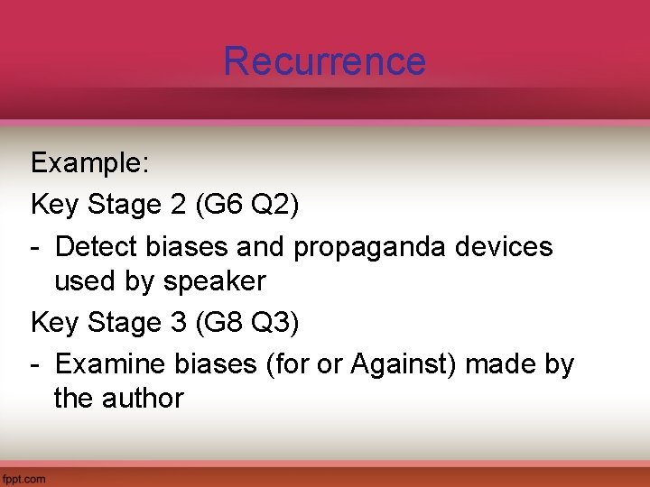 Recurrence Example: Key Stage 2 (G 6 Q 2) - Detect biases and propaganda