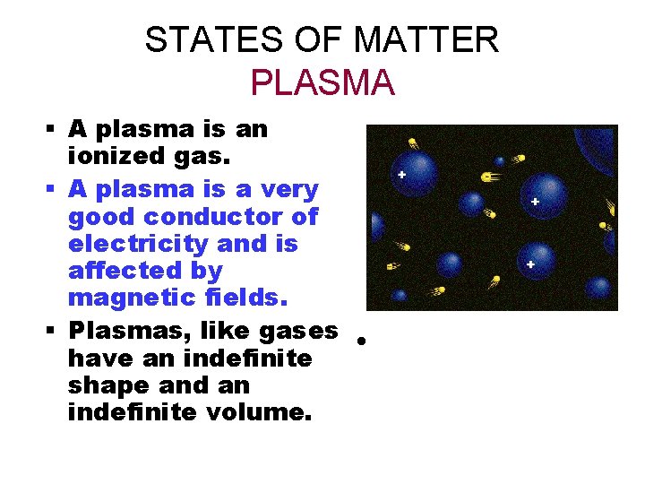 STATES OF MATTER PLASMA A plasma is an ionized gas. A plasma is a