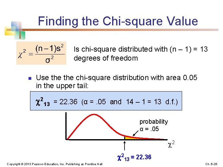 Finding the Chi-square Value Is chi-square distributed with (n – 1) = 13 degrees