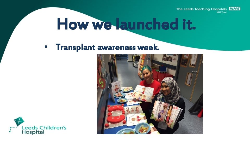 How we launched it. • Transplant awareness week. 