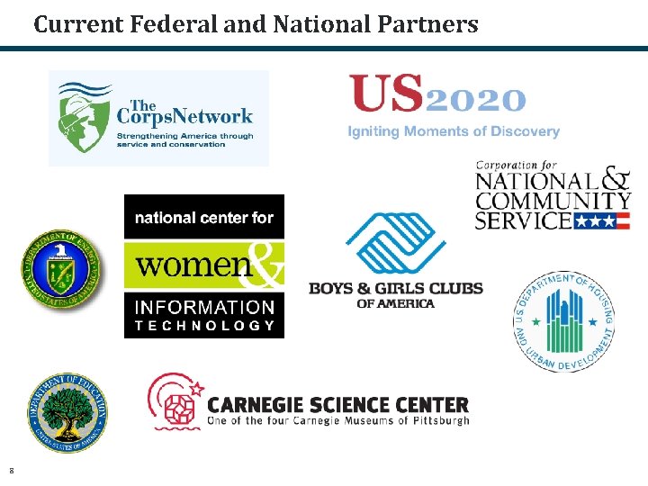 Current Federal and National Partners 8 