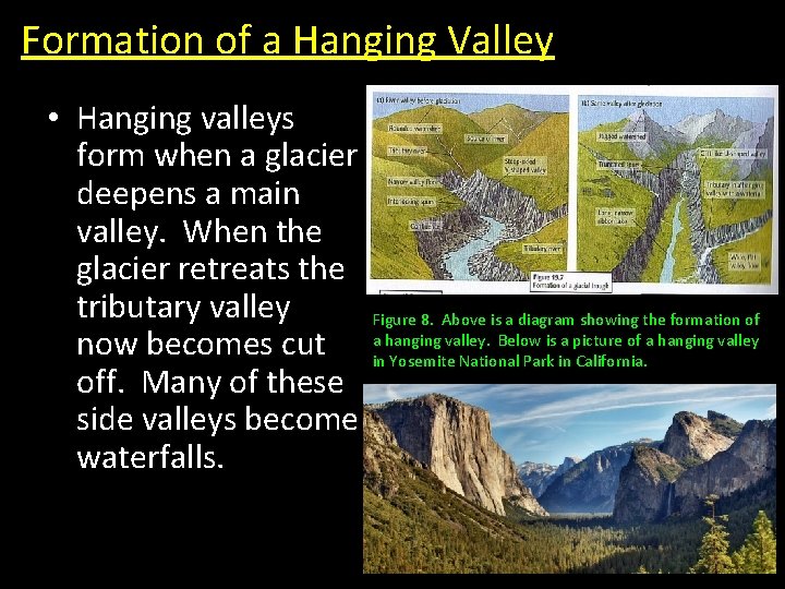 Formation of a Hanging Valley • Hanging valleys form when a glacier deepens a