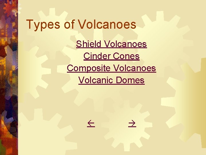 Types of Volcanoes Shield Volcanoes Cinder Cones Composite Volcanoes Volcanic Domes 