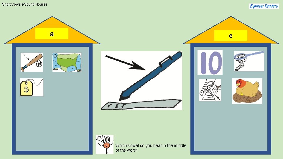 Short Vowels-Sound Houses a e Which vowel do you hear in the middle of