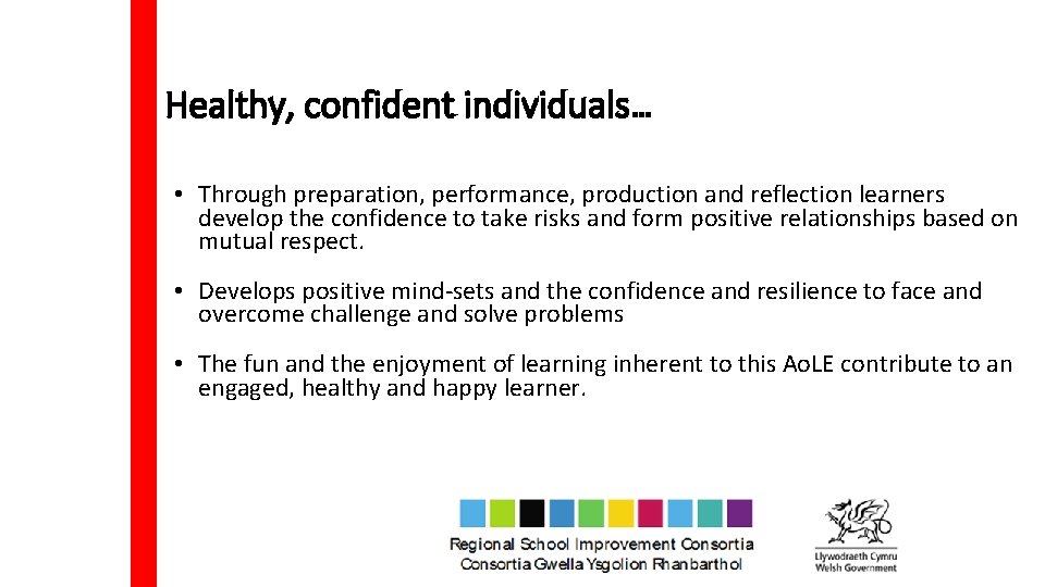 Healthy, confident individuals… • Through preparation, performance, production and reflection learners develop the confidence