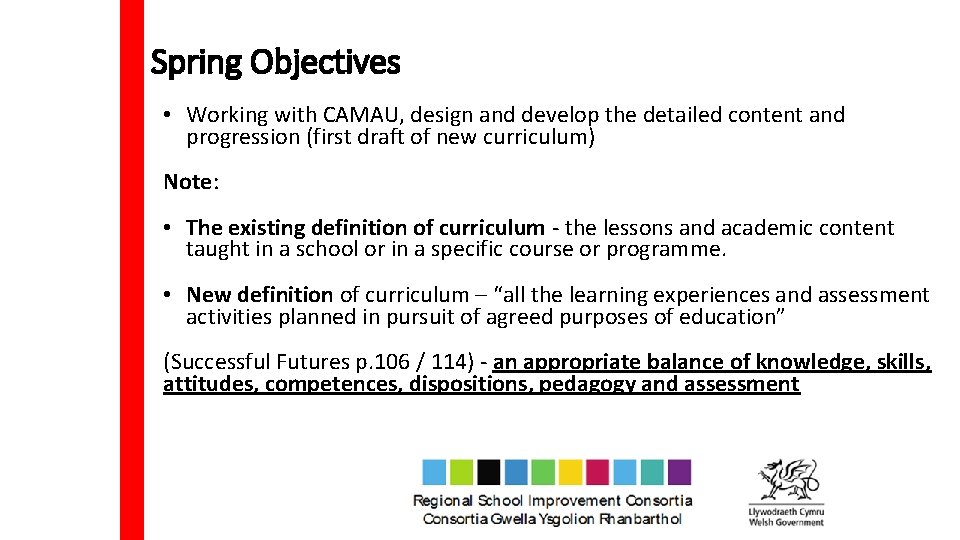 Spring Objectives • Working with CAMAU, design and develop the detailed content and progression