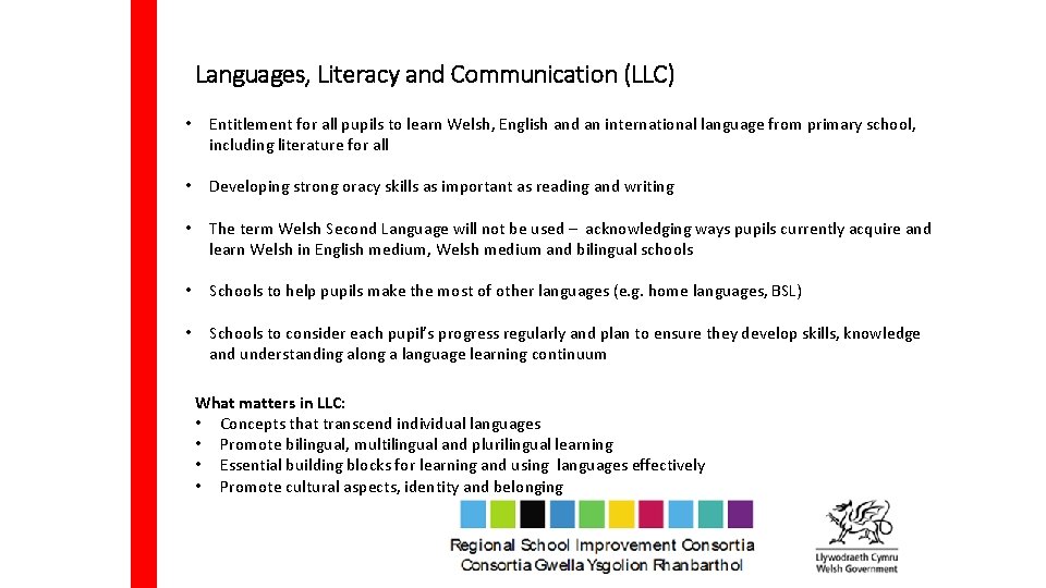 Languages, Literacy and Communication (LLC) • Entitlement for all pupils to learn Welsh, English
