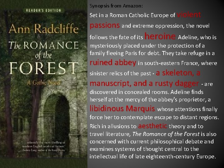 Synopsis from Amazon: Set in a Roman Catholic Europe of violent passions and extreme