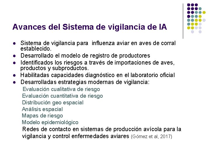 Avances del Sistema de vigilancia de IA ● Sistema de vigilancia para influenza aviar