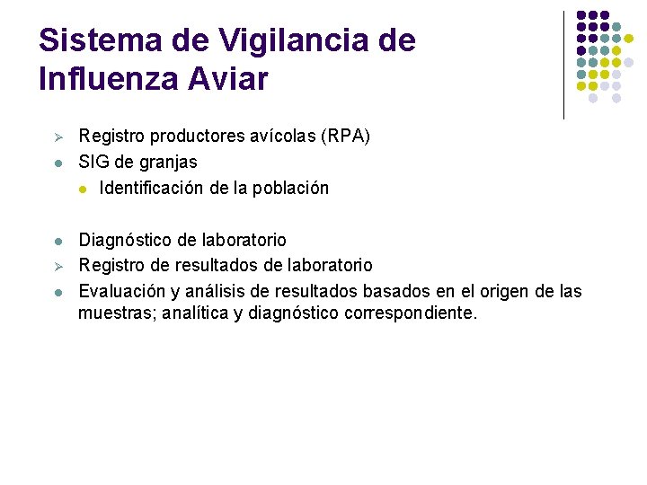 Sistema de Vigilancia de Influenza Aviar Ø l l Ø l Registro productores avícolas