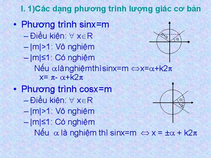 I. 1)Các dạng phương trình lượng giác cơ bản • Phương trình sinx=m -