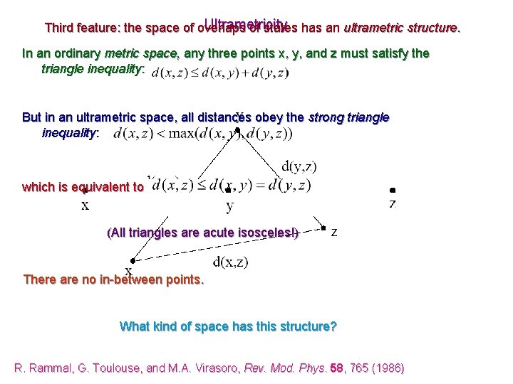 Ultrametricity Third feature: the space of overlaps of states has an ultrametric structure. In Ultrametricity Third feature: the space of overlaps of states has an ultrametric structure. In