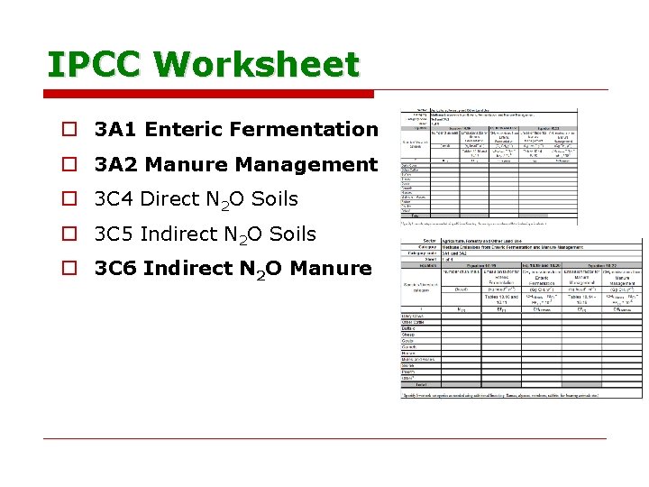 IPCC Worksheet o 3 A 1 Enteric Fermentation o 3 A 2 Manure Management