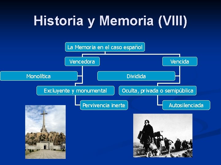 Historia y Memoria (VIII) La Memoria en el caso español Vencedora Vencida Monolítica Dividida