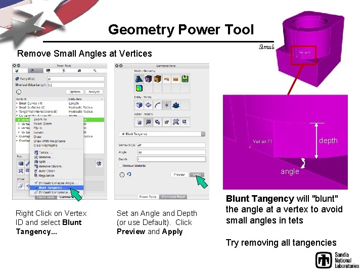 Geometry Power Tool Remove Small Angles at Vertices Simulation Modeling Sciences depth angle Right