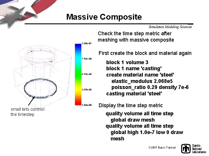 Massive Composite Simulation Modeling Sciences Check the time step metric after meshing with massive