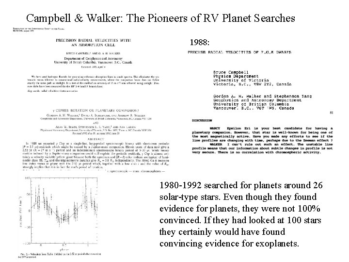 Campbell & Walker: The Pioneers of RV Planet Searches 1988: 1980 -1992 searched for