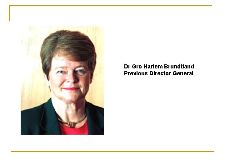 Dr Gro Harlem Brundtland Previous Director General 