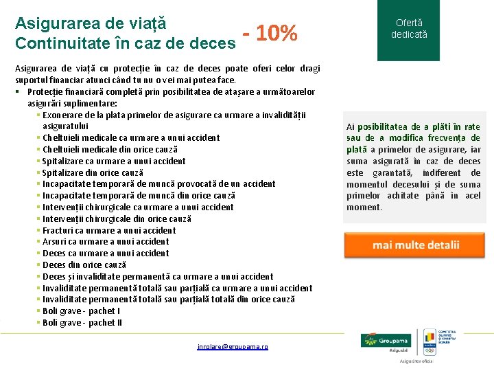 Asigurarea de viață Continuitate în caz de deces - 10% Asigurarea de viață cu