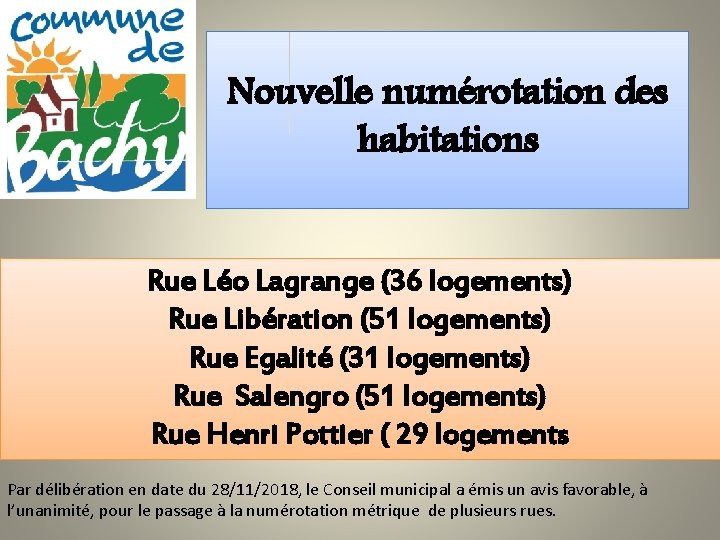 Nouvelle numérotation des habitations Rue Léo Lagrange (36 logements) Rue Libération (51 logements) Rue