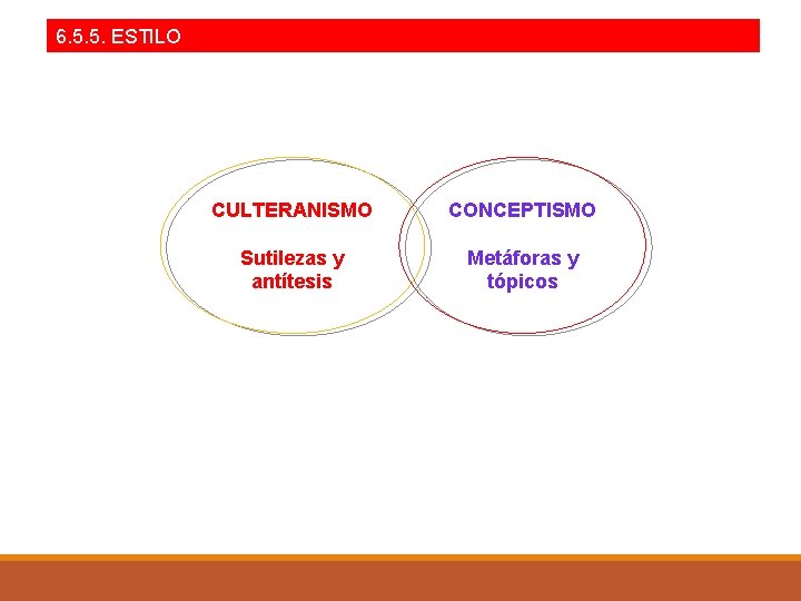 6. 5. 5. ESTILO CULTERANISMO CONCEPTISMO Sutilezas y antítesis Metáforas y tópicos 