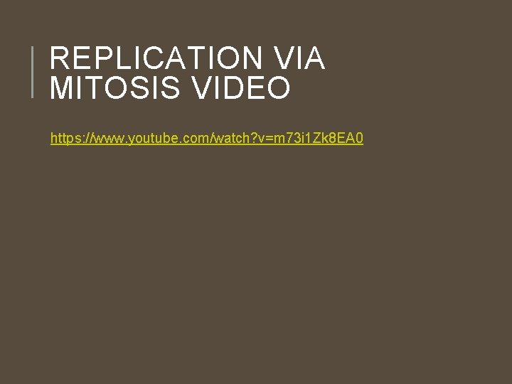 REPLICATION VIA MITOSIS VIDEO https: //www. youtube. com/watch? v=m 73 i 1 Zk 8 REPLICATION VIA MITOSIS VIDEO https: //www. youtube. com/watch? v=m 73 i 1 Zk 8