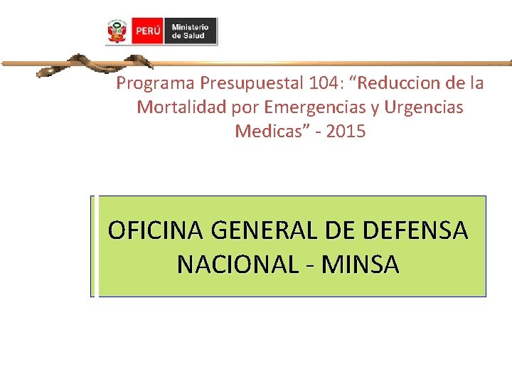 Programa Presupuestal 104: “Reduccion de la Mortalidad por Emergencias y Urgencias Medicas” - 2015 Programa Presupuestal 104: “Reduccion de la Mortalidad por Emergencias y Urgencias Medicas” - 2015