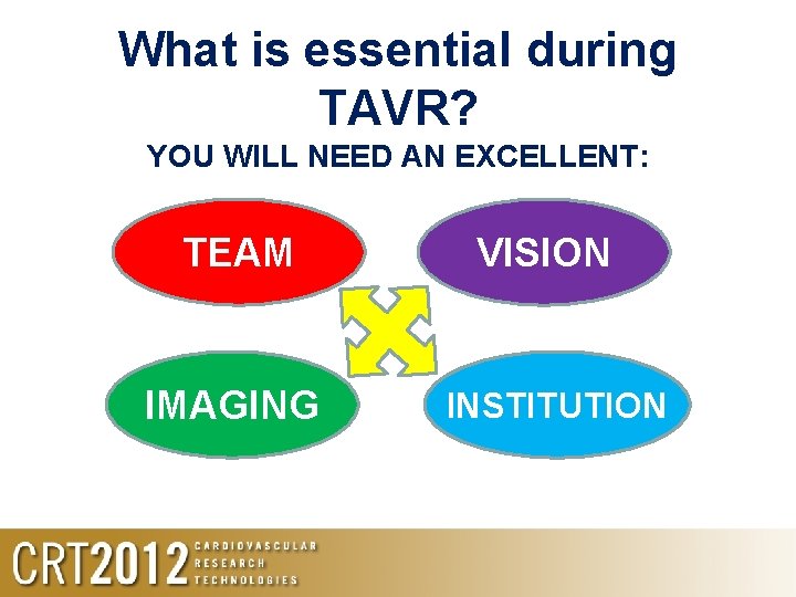 What is essential during TAVR? YOU WILL NEED AN EXCELLENT: TEAM IMAGING VISION INSTITUTION