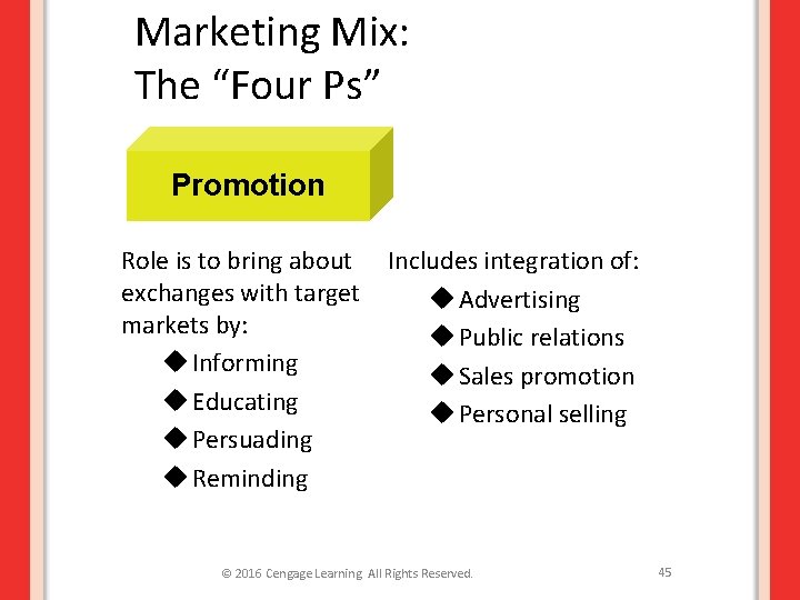 Marketing Mix: The “Four Ps” Promotion Role is to bring about exchanges with target