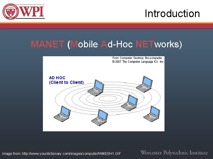 Introduction MANET (Mobile Ad-Hoc NETworks) Image from: http: //www. yourdictionary. com/images/computer/WMESH 1. GIF 