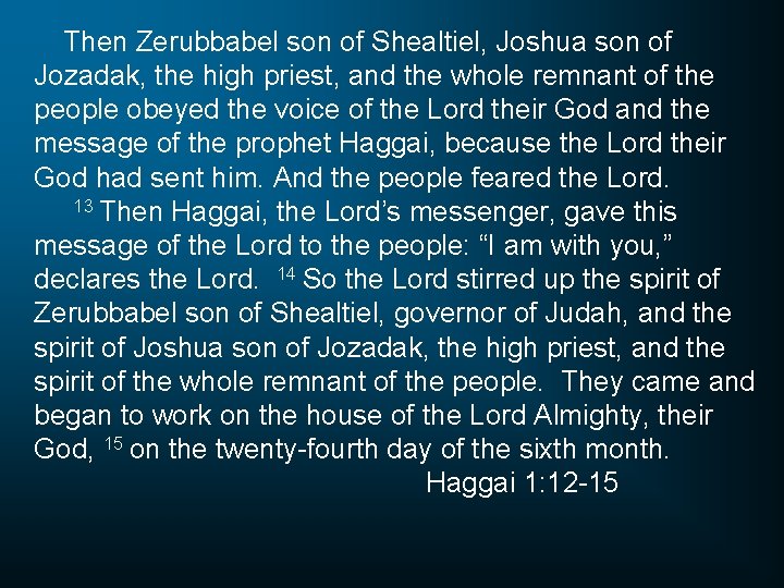 Then Zerubbabel son of Shealtiel, Joshua son of Jozadak, the high priest, and the