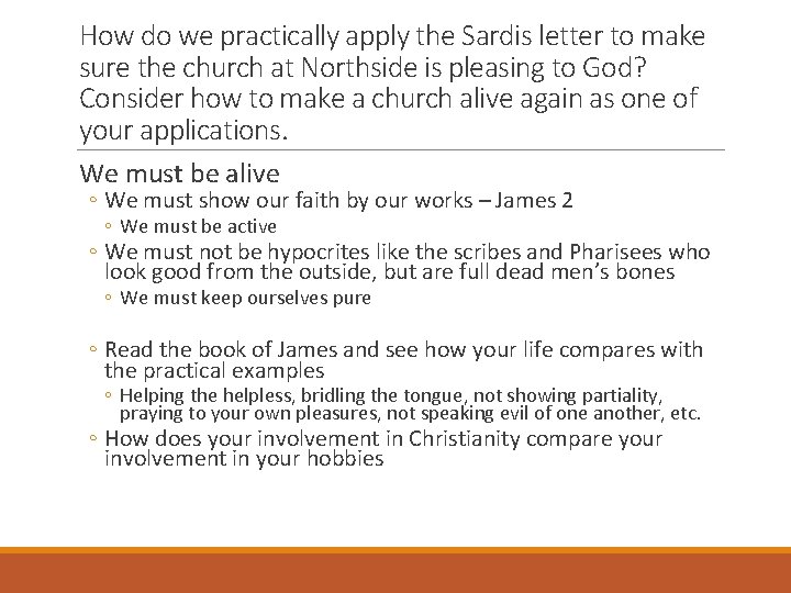 How do we practically apply the Sardis letter to make sure the church at