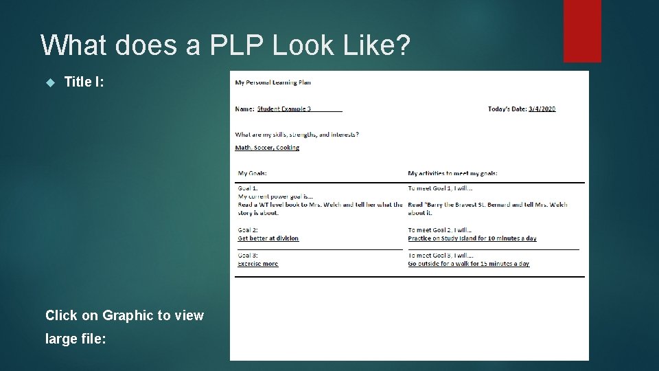What does a PLP Look Like? Title I: Click on Graphic to view large